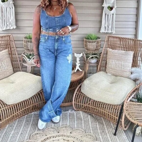 Women's Scoop Neck Reworked Denim Tiny Vest - Wild Fable™ Blue M - Picture 4 of 5